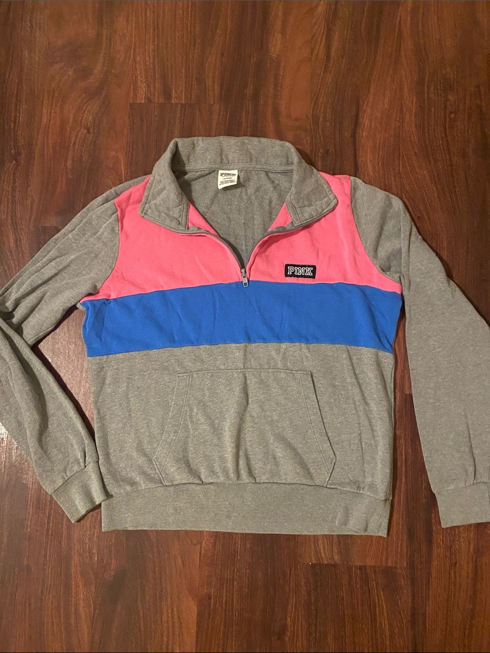 PINK Victoria's Secret Gray Half-Zip with Pink & Blue Panels